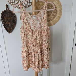 Free People Floral Tank Top in Cream and Pink